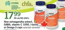 Fortinos NOW ASHWAGANDHA EXTRACT, GABA, VITAMIN C 1000, L-LYSINE OR OMEGA-3 CAPS, 59 ML/90-200'S offer