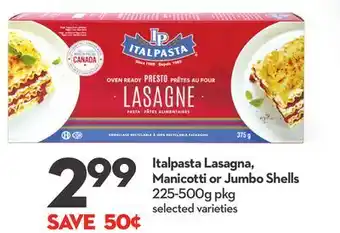 Longo's Italpasta Lasagna, Manicotti or Jumbo Shells offer