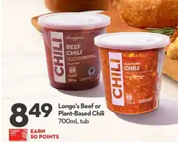 Longo's Beef or Plant-Based Chili offer