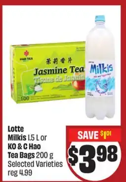 FreshCo Lotte Milkis 1.5 L or KO & C Hao Tea Bags 200 g Selected Varieties - LNY offer