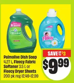 FreshCo Palmolive Dish Soap 4.27 L, Fleecy Fabric Softener 3.5 L or Fleecy Dryer Sheets offer
