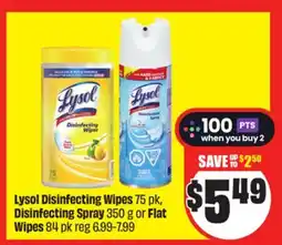 FreshCo Lysol Disinfecting Wipes 75 pk, Disinfecting Spray 350 g or Flat Wipes 84 pk offer