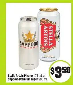 FreshCo Stella Artois Pilsner 473 ml or Sapporo Premium Lager 500 ml offer
