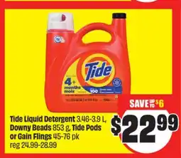FreshCo Tide Liquid Detergent 3.46-3.9 L Downy Beads 853 g, Tide Pods or Gain Flings 45-76 pk offer