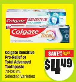 FreshCo Colgate Sensitive Pro-Relief or Total Advanced Toothpaste 73-120 mL Selected Varietes offer