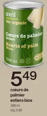 Avril cœurs de palmier entiers bios offer