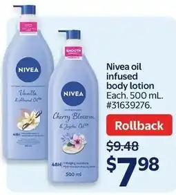 Walmart Nivea oil infused body lotion offer
