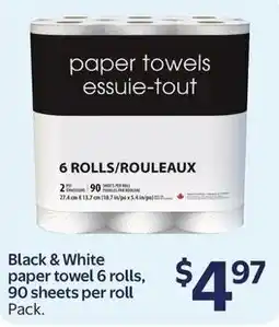 Walmart Black & White paper towel 6 rolls, 90 sheets per roll offer