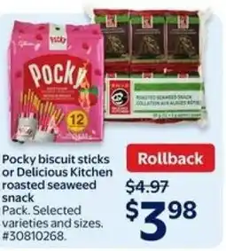 Walmart Pocky biscuit sticks or Delicious Kitchen roasted seaweed snack offer