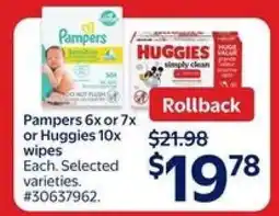 Walmart Pampers 6x or 7x or Huggies 10x wipes offer