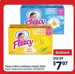 Walmart Fleecy fabric softener sheets 200s Pack offer