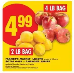 No Frills Farmer's Market Lemons or Royal Gala or Ambrosia Apples offer