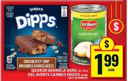 Food Basics Quaker Granola Bars & Del Monte Canned Fruits offer