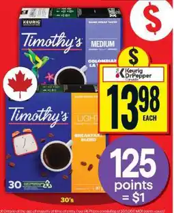 Food Basics Timothy's coffee pods offer