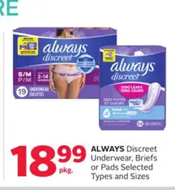 Rexall ALWAYS Discreet Underwear, Briefs or Pads offer