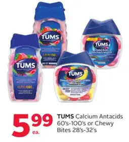 Rexall TUMS Calcium Antacids 60' s-100' s or Chewy Bites 28' s-32' s offer