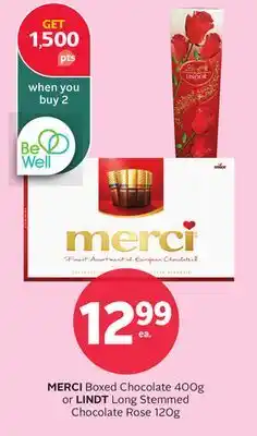 Rexall MERCI Boxed Chocolate 400g or LINDT Long Stemmed Chocolate Rose 120g offer