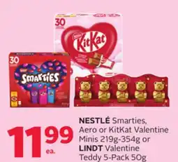 Rexall NESTLÉ Smarties, Aero or KitKat Valentine Minis 219g-354g or LINDT Valentine Teddy 5-Pack 50g offer