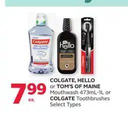 Rexall COLGATE, HELLO or TOM'S OF MAINE Mouthwash 473mL-1L or COLGATE Toothbrushes offer