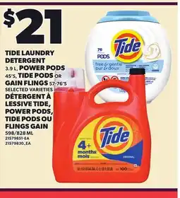 Independent City Market TIDE LAUNDRY DETERGENT, 3.9 L, POWER PODS, 45'S, TIDE PODS OR GAIN FLINGS, 57-76'S offer