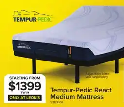 Leon's Tempur-Pedic React 2.0 Medium Twin Mattress 10 inches offer