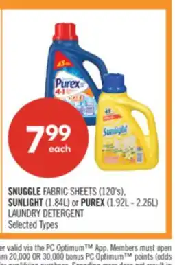 Shoppers Drug Mart SNUGGLE FABRIC SHEETS (120's), SUNLIGHT (1.84L) or PUREX (1.92L - 2.26L) LAUNDRY DETERGENT offer