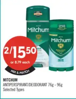 Shoppers Drug Mart MITCHUM ANTIPERSPIRANT/DEODORANT 76g - 96g offer