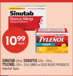 Shoppers Drug Mart SINUTAB (24's), SUDAFED (20's - 24's), TYLENOL (18's - 20's) SINUS or COLD RELIEF PRODUCTS offer