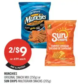 Shoppers Drug Mart MUNCHIES ORIGINAL SNACK MIX (250g) or SUN CHIPS MULTIGRAIN SNACKS (205g) offer