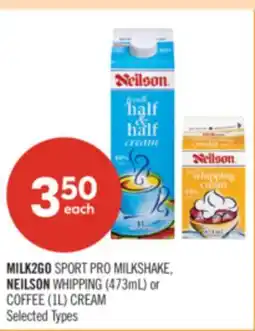 Shoppers Drug Mart MILK2GO SPORT PRO MILKSHAKE, NEILSON WHIPPING (473mL) or COFFEE (1L) CREAM offer