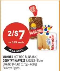 Shoppers Drug Mart WONDER HOT DOG BUNS (8's), COUNTRY HARVEST BAGELS (6's) or GRAINS BREAD (570g - 600g) offer