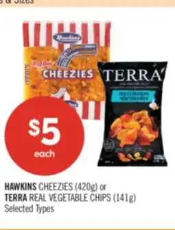 Shoppers Drug Mart HAWKINS CHEEZIES (420g) or TERRA REAL VEGETABLE CHIPS (141g) offer