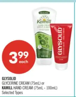 Shoppers Drug Mart GLYSOLID GLYCERINE CREAM (75mL) or KAMILL HAND CREAM (75mL - 100mL) offer