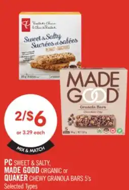 Shoppers Drug Mart PC SWEET & SALTY MADE GOOD ORGANIC or QUAKER CHEWY GRANOLA BARS offer