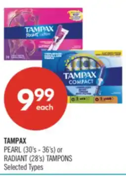 Shoppers Drug Mart TAMPAX PEARL (30's - 36's) or RADIANT (28's) TAMPONS offer