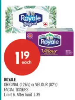 Shoppers Drug Mart ROYALE ORIGINAL (126's) or VELOUR (82's) FACIAL TISSUES offer