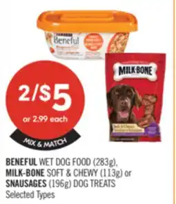 Shoppers Drug Mart BENEFUL WET DOG FOOD (283g). MILK-BONE SOFT & CHEWY (113g) or SNAUSAGES (196g) DOG TREATS offer