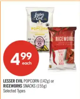 Shoppers Drug Mart LESSER EVIL POPCORN (142g) or RICEWORKS SNACKS (155g) offer