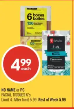 Shoppers Drug Mart NO NAME or PC FACIAL TISSUES offer