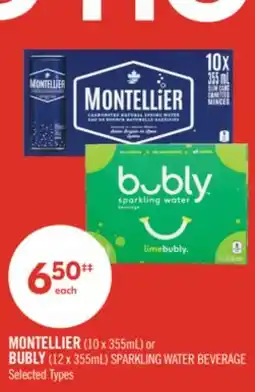 Shoppers Drug Mart MONTELLIER (10 x 355mL) or BUBLY (12 x 355mL) SPARKLING WATER BEVERAGE offer