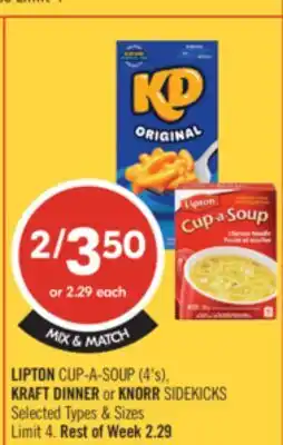 Shoppers Drug Mart LIPTON CUP-A-SOUP (4's), KRAFT DINNER or KNORR SIDEKICKS offer