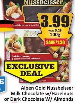 Starsky Alpen Gold Nussbeisser Milk Chocolate w/Hazelnuts or Dark Chocolate W/ Almonds offer