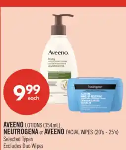 Shoppers Drug Mart AVEENO LOTIONS (354mL), NEUTROGENA or AVEENO FACIAL WIPES (20's - 25's) offer