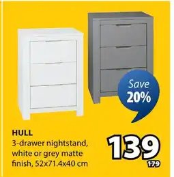 JYSK Hull 3-drawer nightstand offer