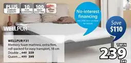 JYSK WELLPUR F31 Memory foam mattress offer