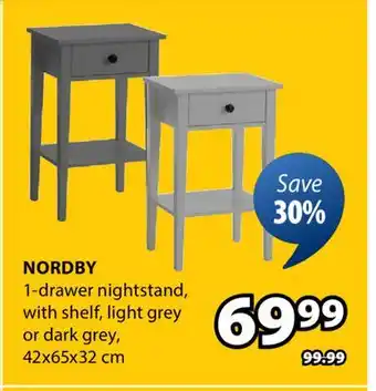 JYSK Nordby 1-drawer nightstand offer