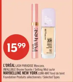 Pharmaprix L'ORÉAL LASH PARADISE Mascara, INFALLIBLE Setting Mist or MAYBELLINE NEW YORK LUMI-MAT Foundation offer