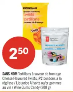 Pharmaprix NO NAME Cheese Flavoured Twists, PC Liquorice Allsorts or Wine Gums Candy (200 g) offer