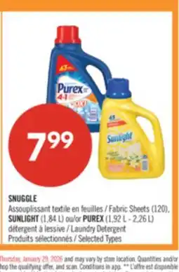 Pharmaprix SNUGGLE Fabric Sheets (120), SUNLIGHT (1,84 L) or PUREX (1,92 L - 2,26 L) Laundry Detergent offer