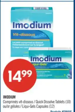 Pharmaprix IMODIUM Quick Dissolve Tablets (10) or Liqui-Gels Capsules (12) offer